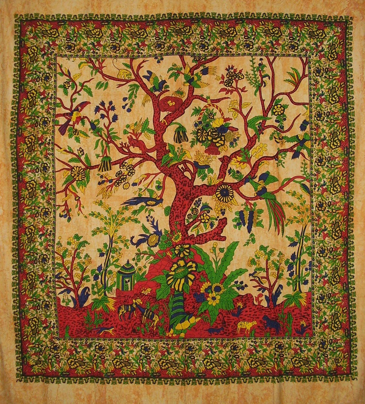 India Arts Tree of Life Tapestry Cotton Bedspread 98" x 86" Full Amber
