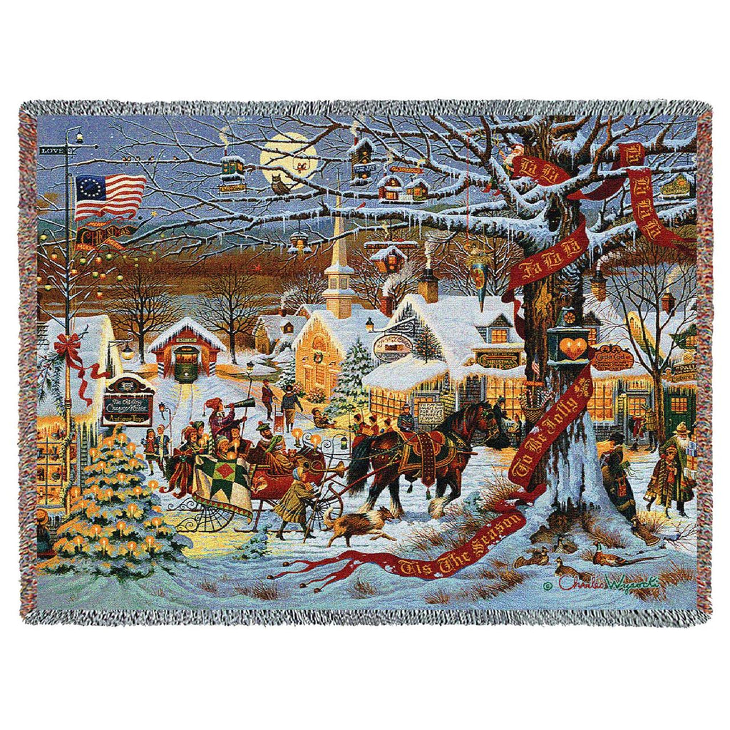 Small Town Christmas - Charles Wysocki - Woven Tapestry Throw Blanket with Fringe Cotton USA 72x54