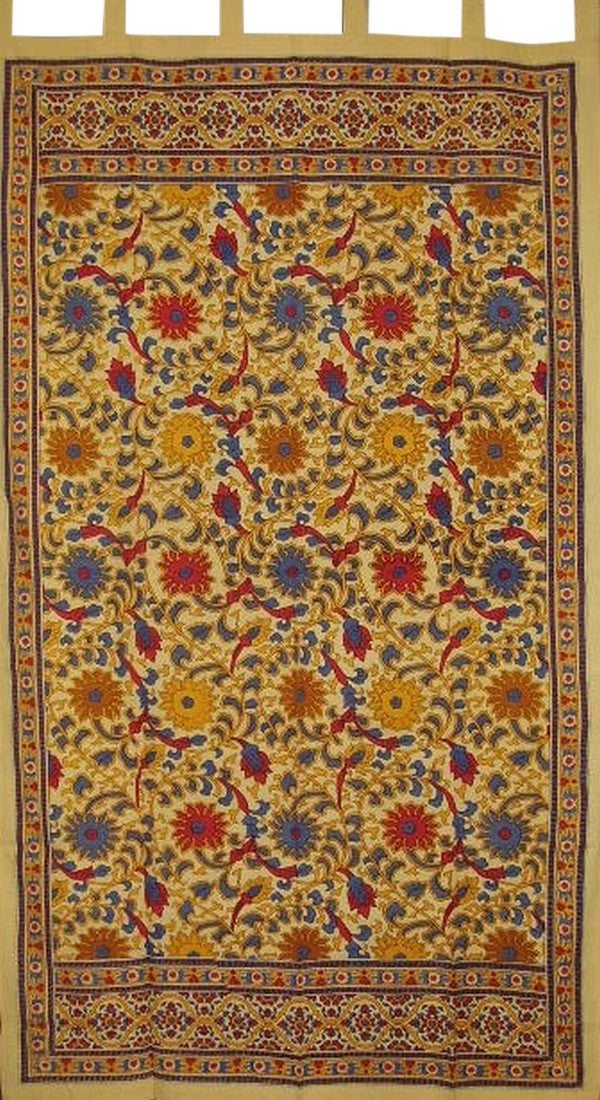 Sunflower Print Tab Top Curtain Drape Panel Cotton 44" x 88" Yellow