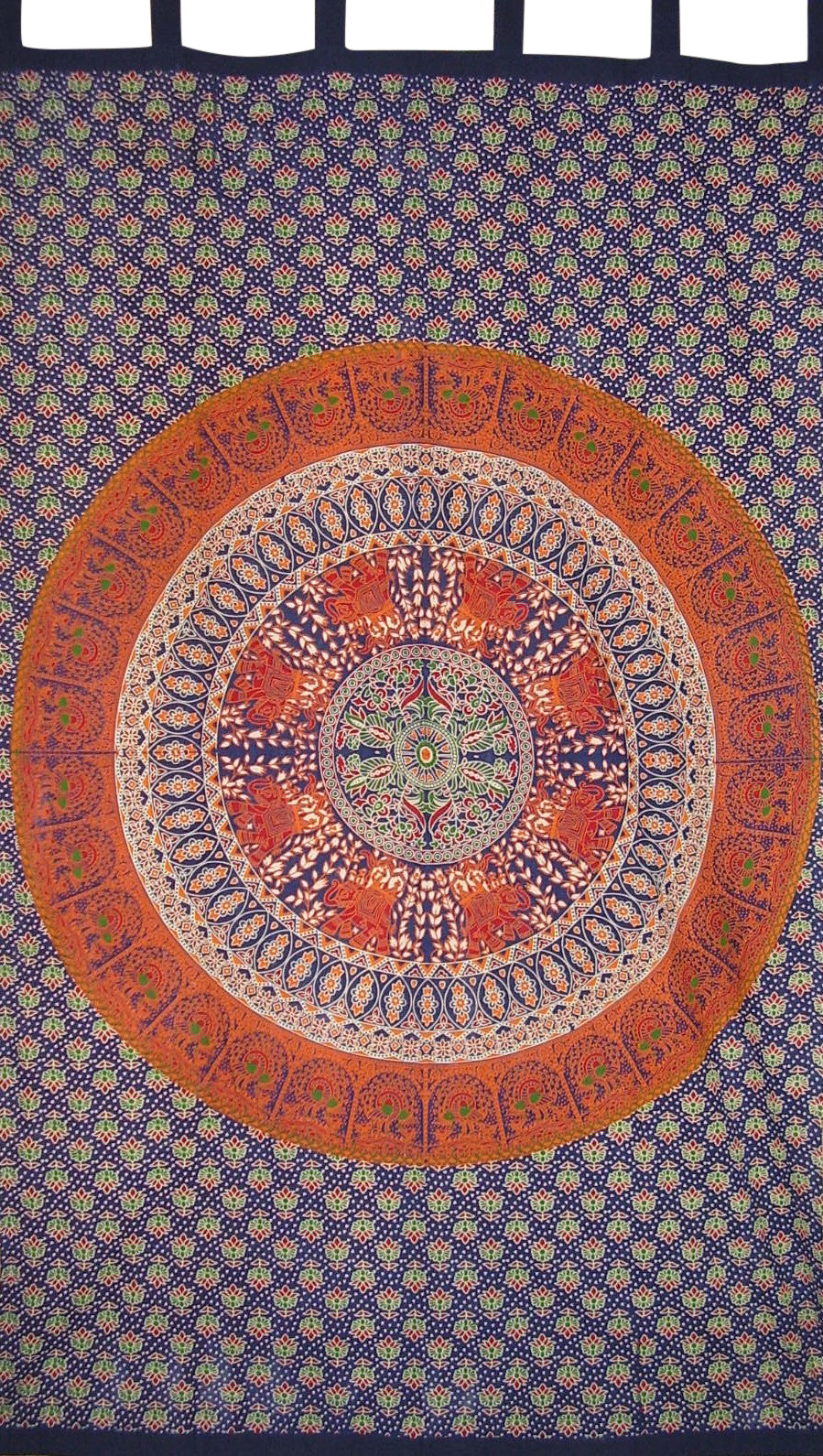 Mandala Tab Top Curtain Drape Panel Cotton 50" x 90" Navy Blue