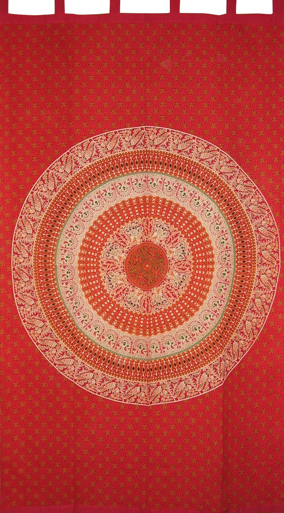 Mandala Tab Top Curtain Drape Panel Cotton 50" x 90" Red