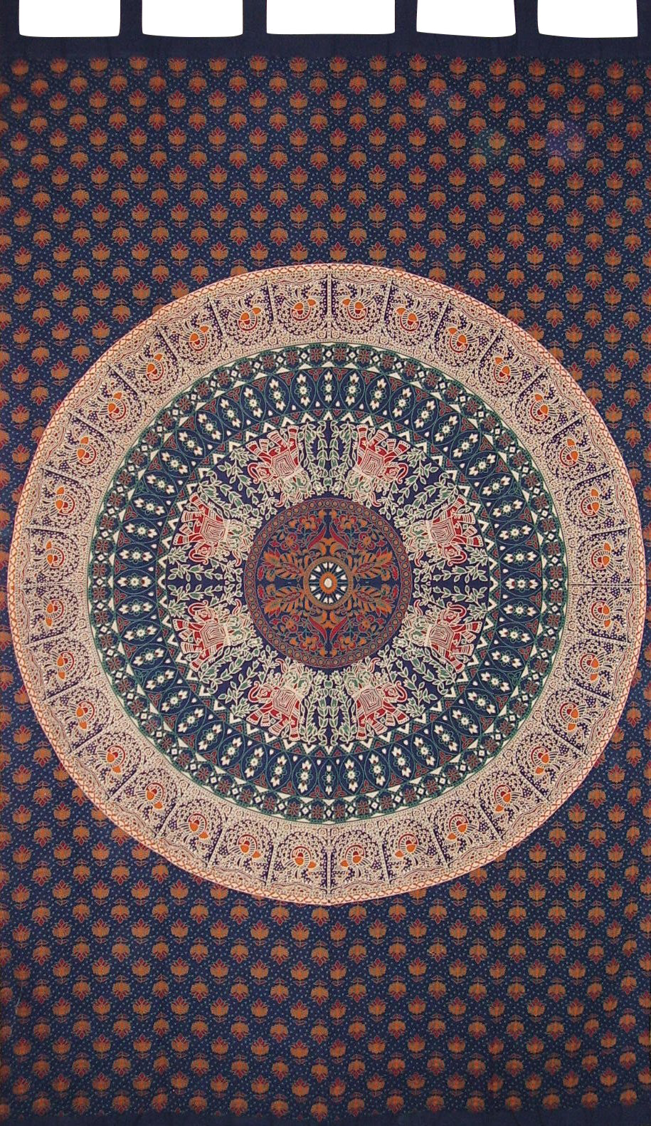 Mandala Tab Top Curtain Drape Panel Cotton 50" x 90" Navy Blue