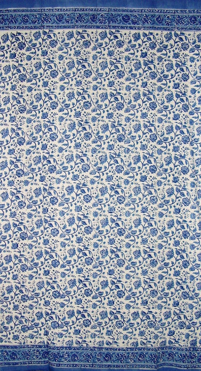 Rajasthan Floral Block Print Curtain Drape Panel Cotton 46" x 88" Blue