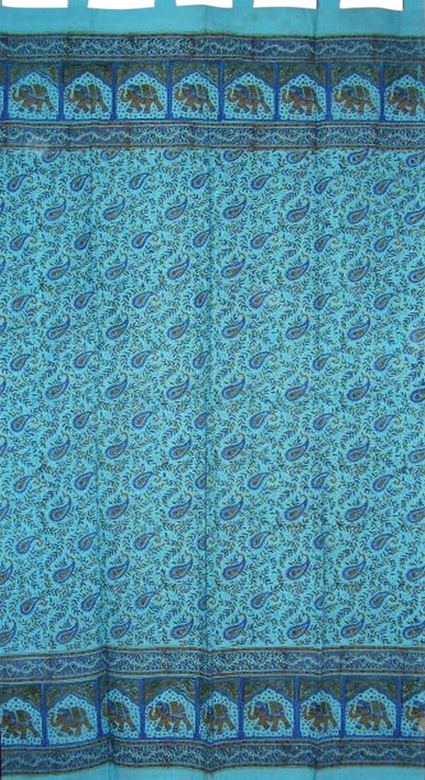 Paisley Elephants Tab Top Curtian Drape Panel Cotton 44" x 86" Turquoise