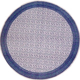 Fleur De Lis Round Cotton Tablecloth 72" Blue