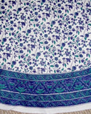 Fleur De Lis Round Cotton Tablecloth 72" Blue
