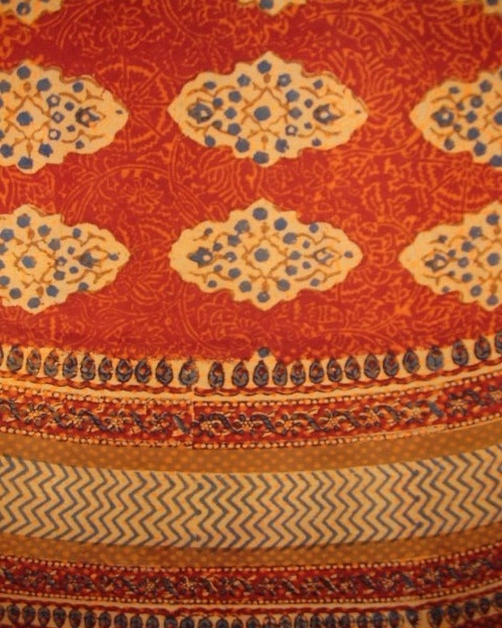 Kensington Block Print Round Cotton tablecloth 72" Red Orange