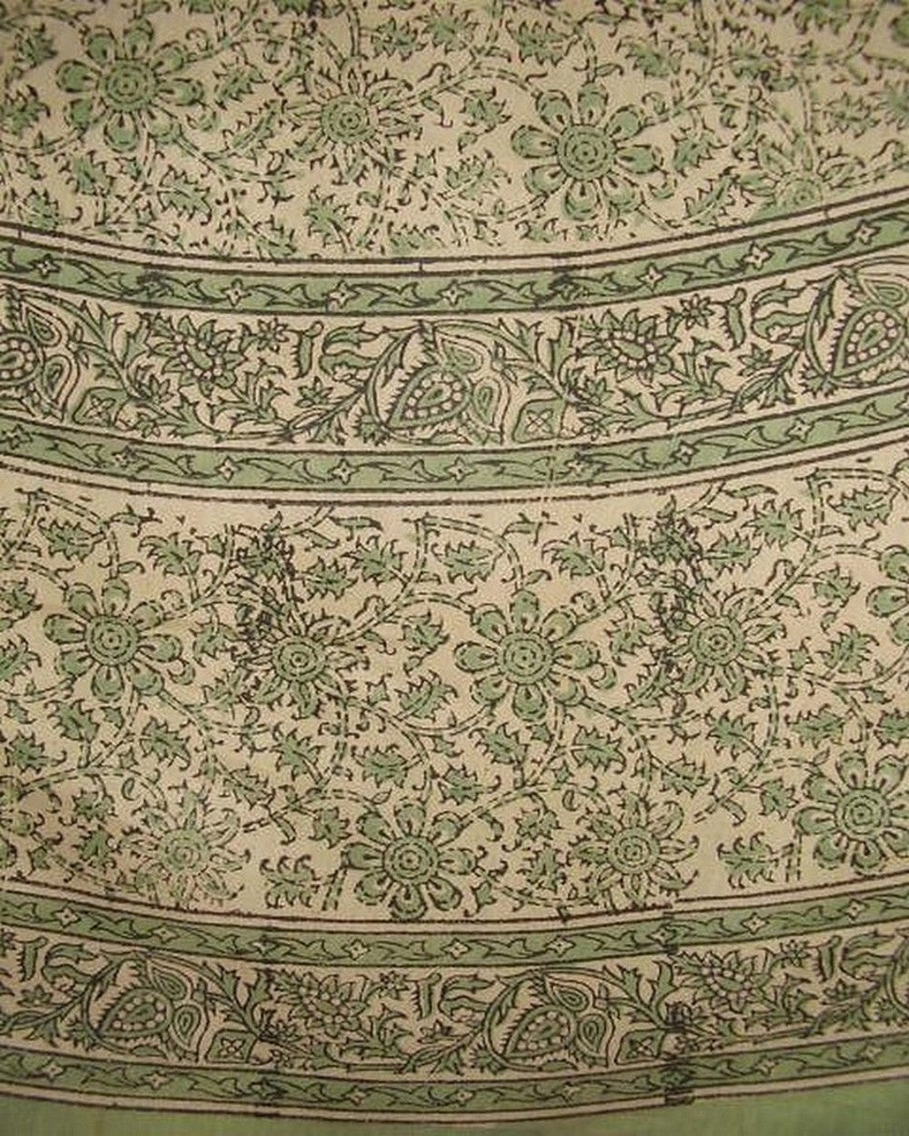 Daisy Chain Block Print Round Cotton Tablecloth  72" Green