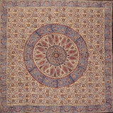 Kalamkari Block Print Square Cotton Tablecloth 60" x 60" Multi Color