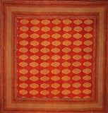 Kensington Block Print Square Cotton tablecloth 60" x 60" Red Orange