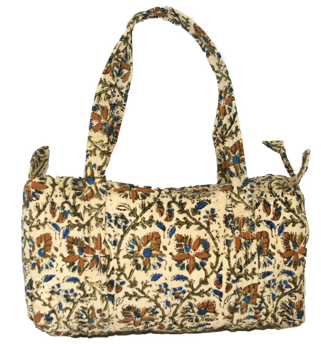 Block Printed Cotton Quilted Kalamkari Carry All Bag 14 x 8