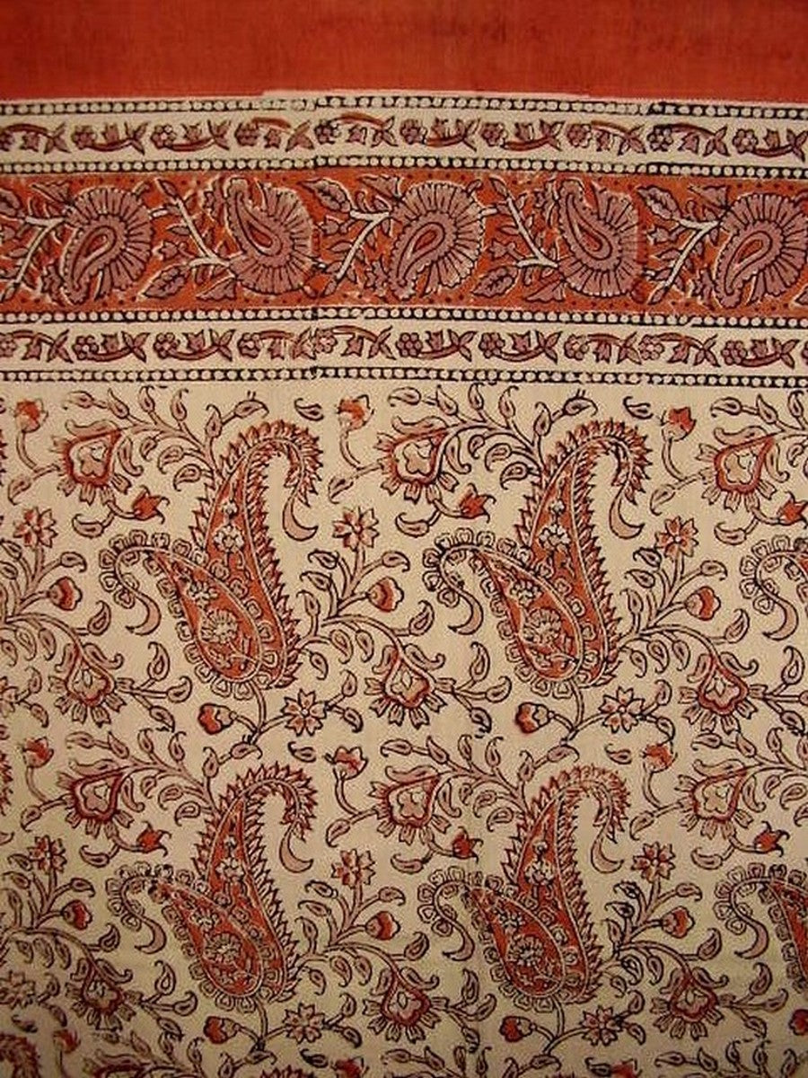 Rajasthan Paisley Block Print Curtain Drape Panel Cotton 46" x 88" Salmon