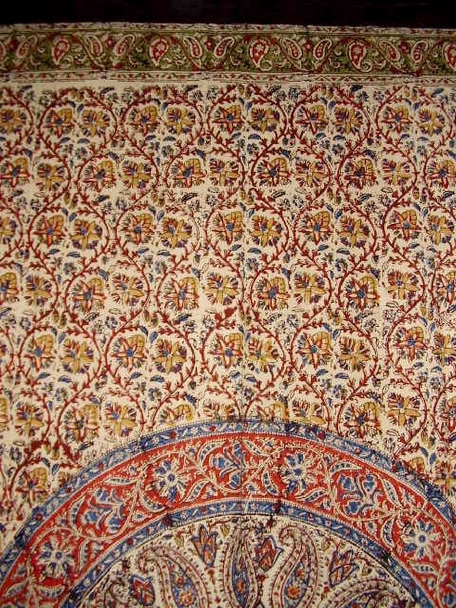 Kalamkari Block Print Curtain Drape Panel Cotton 46" x 88" Green