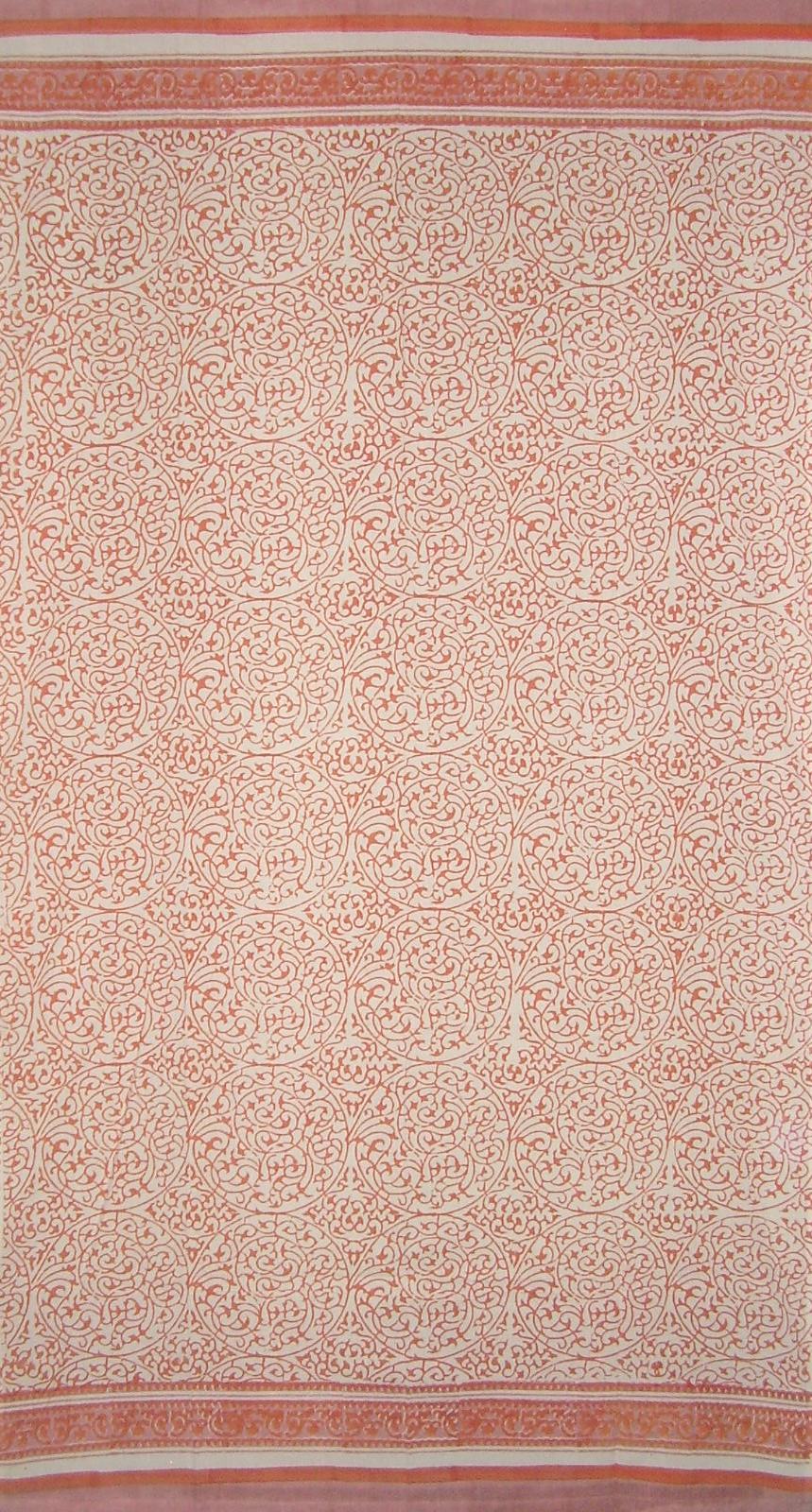 Persian Filigree Block Print Curtain Drape Panel Cotton 46" x 88" Coral Pink