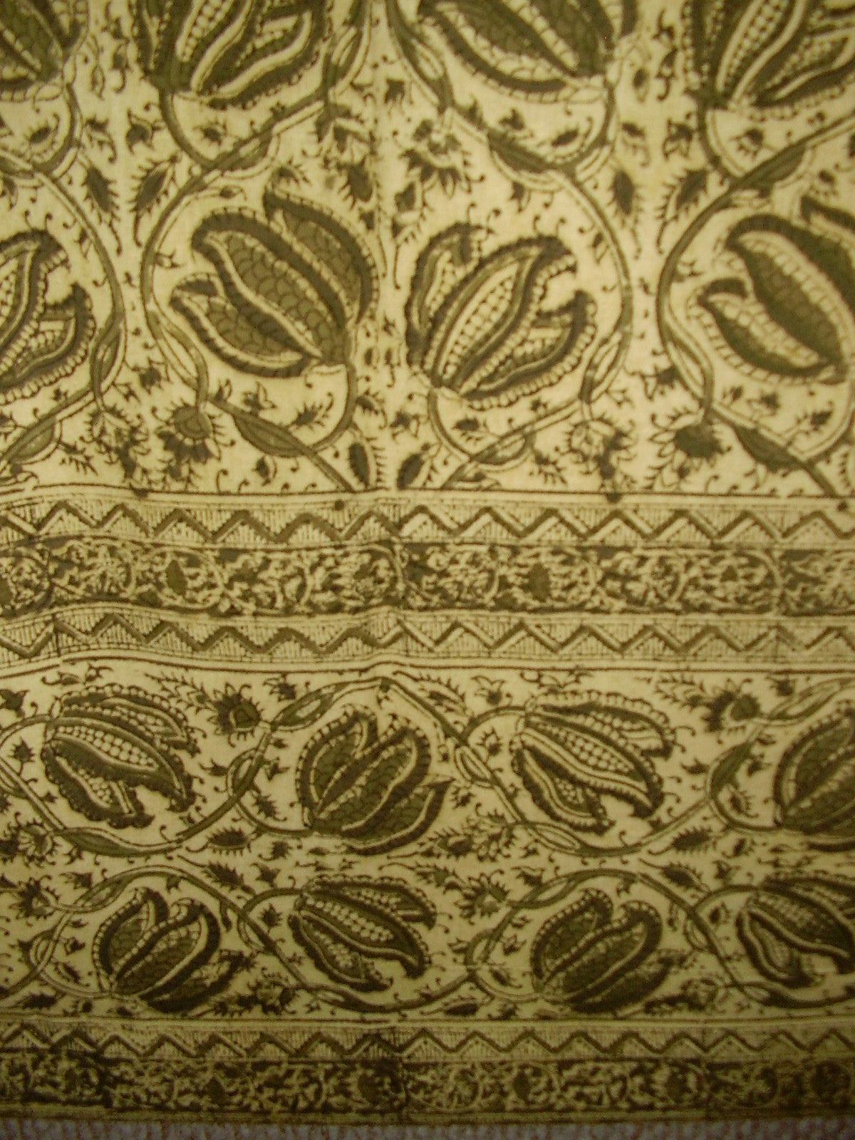 Veggie Dye Block Print Curtain Drape Panel Cotton 46" x 84" Olive Green