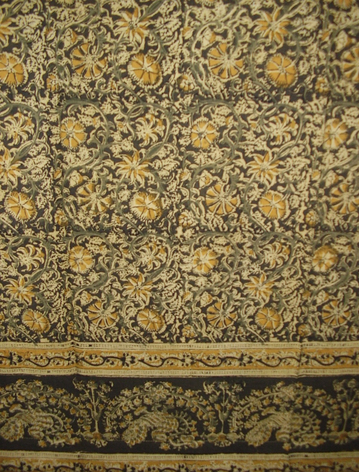 Veggie Dye Block Print Curtain Drape Panel Cotton 46" x 84" Olive Green