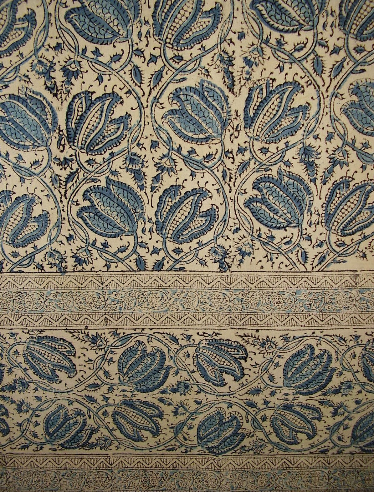 Veggie Dye Block Print Curtain Drape Panel Cotton 46" x 84" Blue