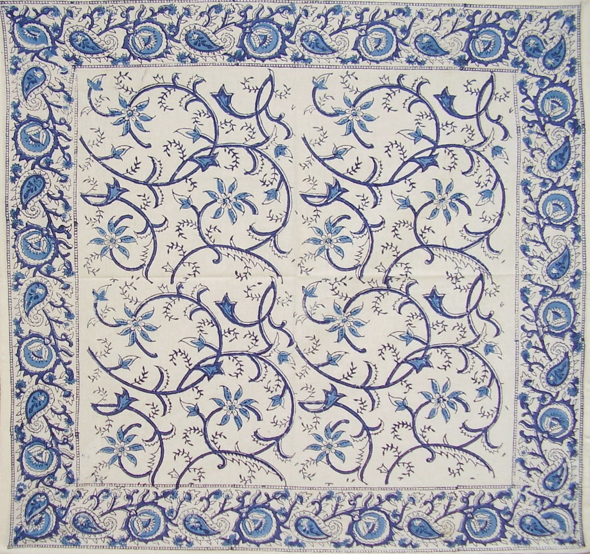 Rajasthan Vine Block Print Cotton Table Napkin 20" x 20" Blue