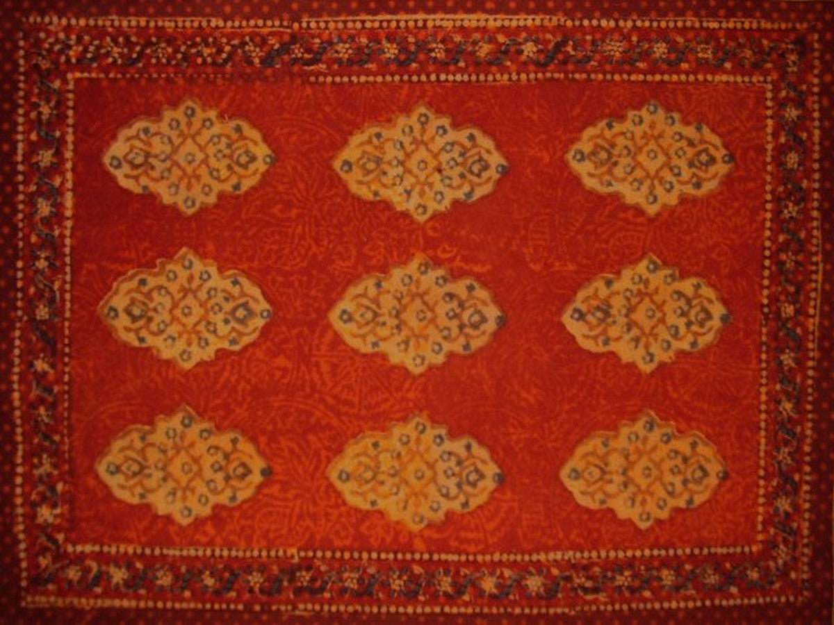 Kensington Block Print Cotton Table Placemat 19" x 13" Red Orange