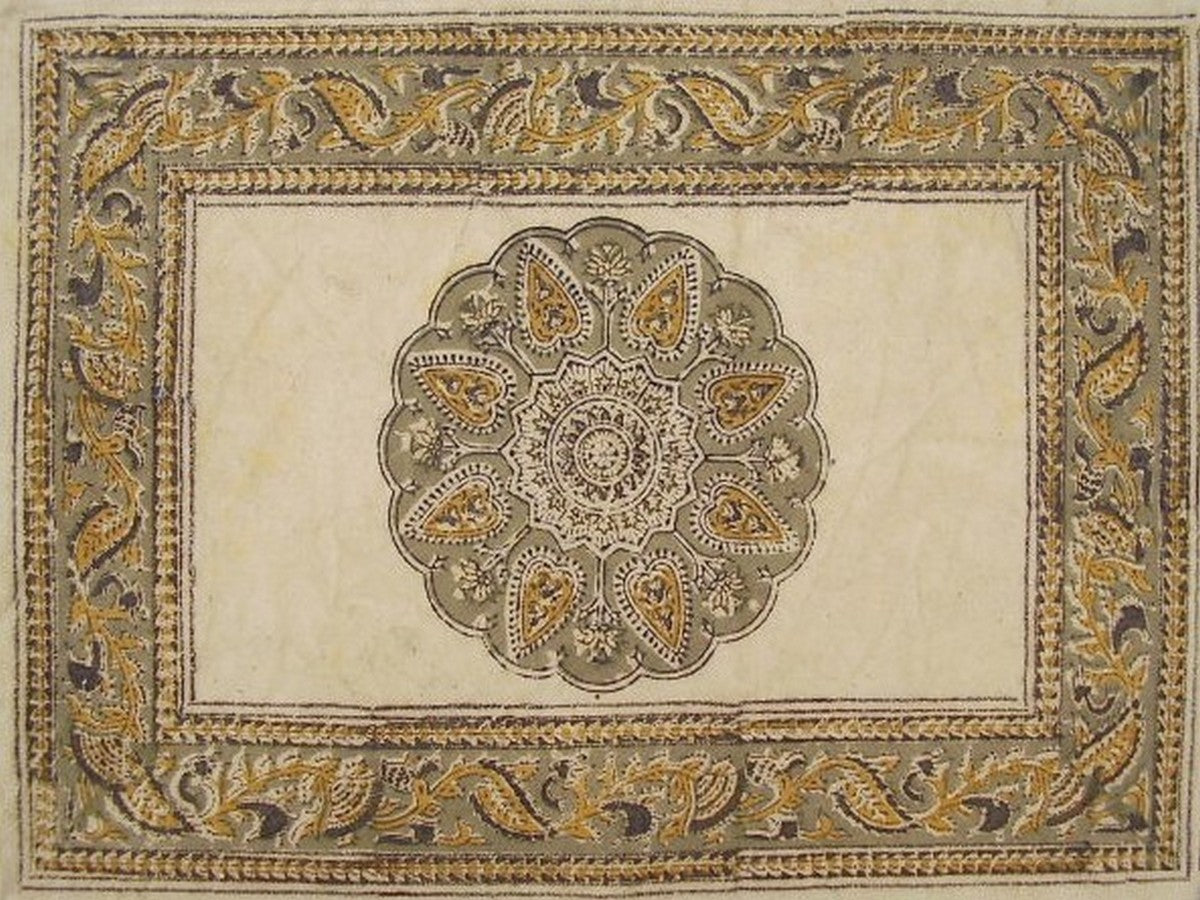 Veggie Dye Block Print Cotton Table Placemat 19" x 13" Olive