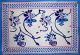 Ajit Flowers Block Print Cotton Table Placemat 20" x 14" Blue