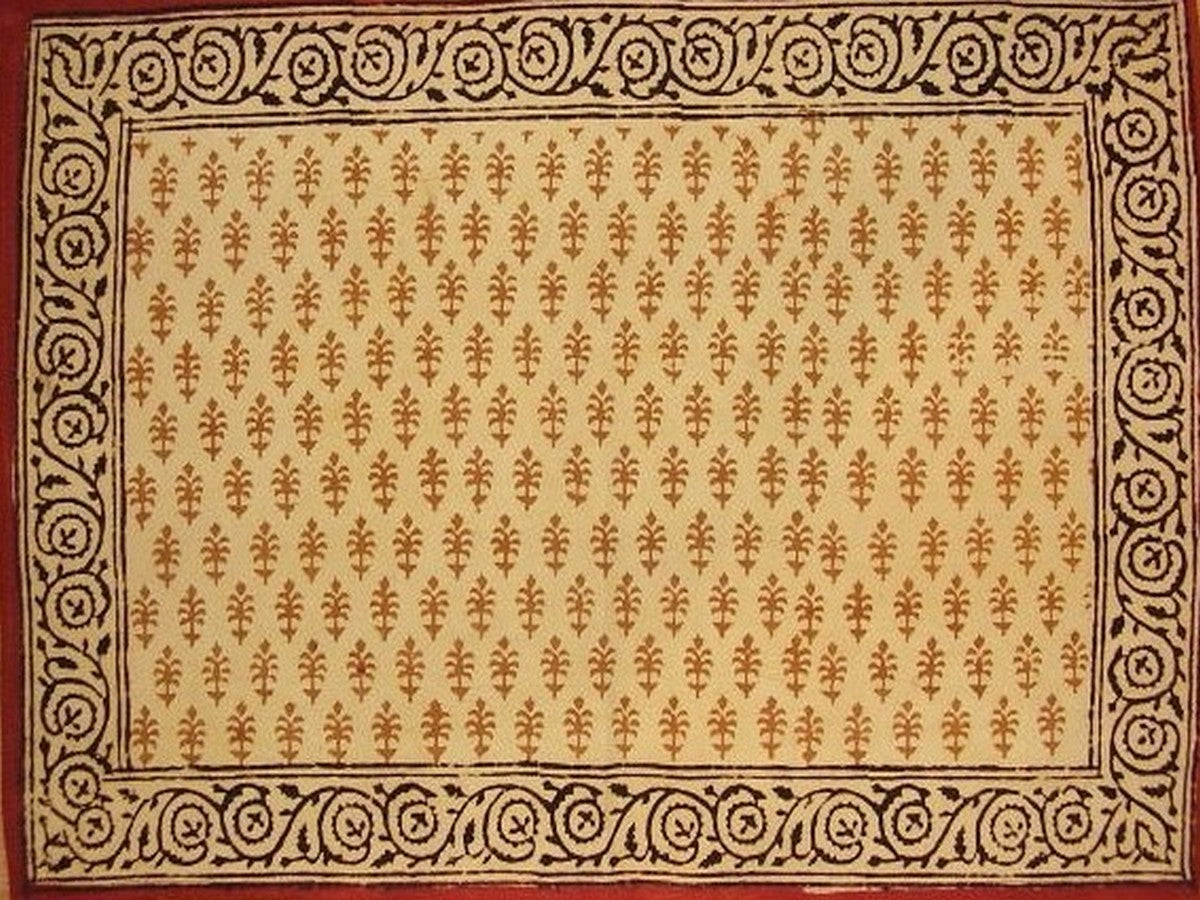 Bagru Block Print Cotton Table Placemat 19" x 13" Barley