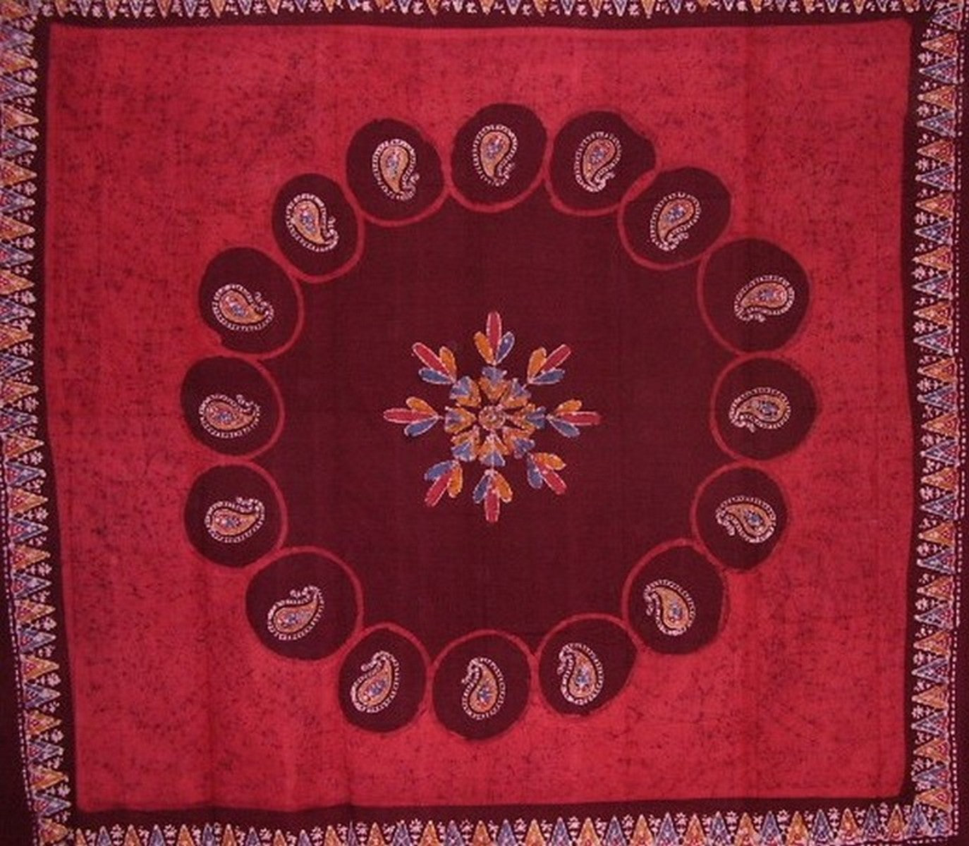Batik Tapestry Cotton Bedspread 108" x 88" Full-Queen Red