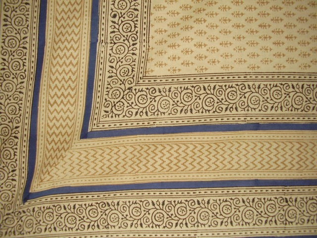 Bagru Block Print Tapestry Cotton Spread 106" x 70" Twin Barley