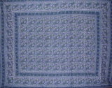 Rajasthan Block Print Paisley Tapestry Cotton Bedspread 104" x 70" Twin Blue