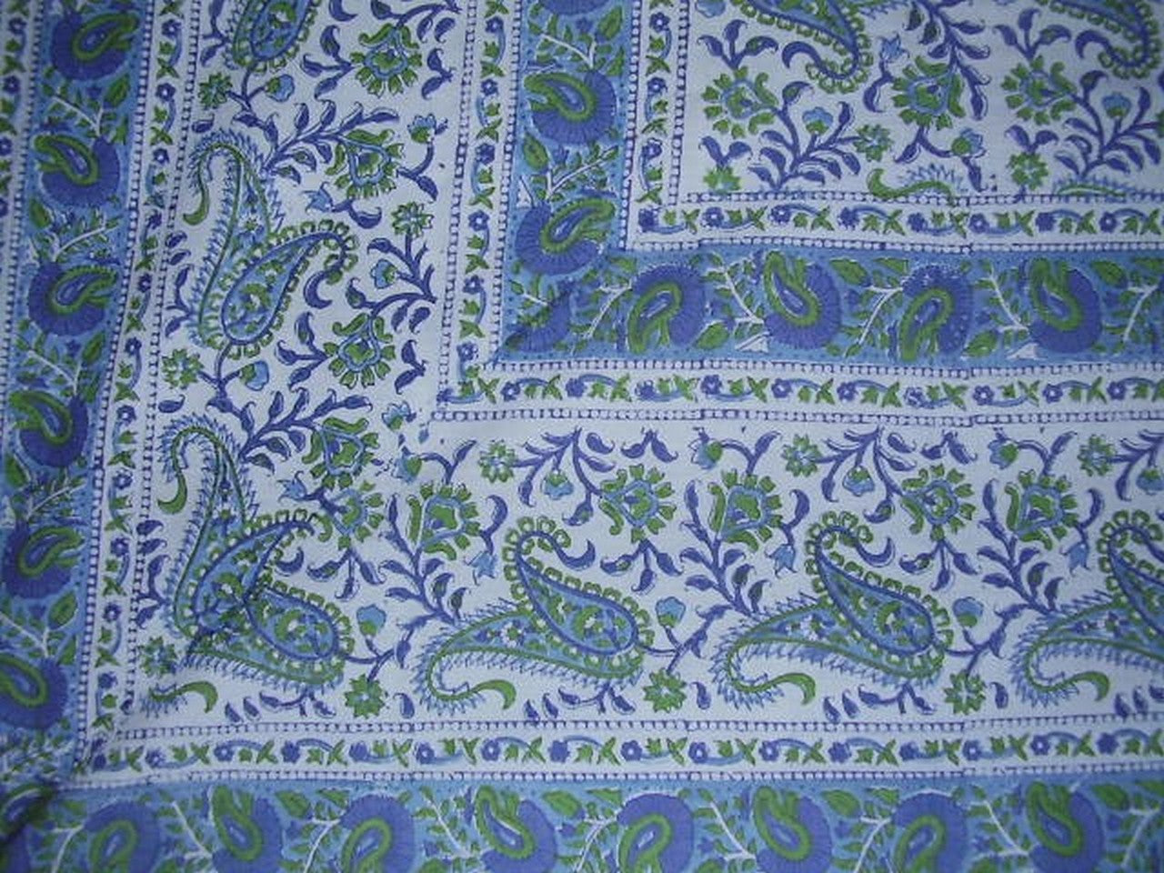 Rajasthan Block Print Paisley Tapestry Cotton Bedspread 104" x 70" Twin Blue