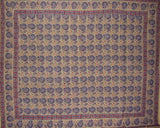 Block Print Indian Tapestry Cotton Bedspread 108" x 88" Full-Queen Blue