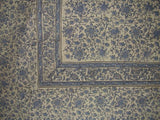 Daisy Chain Block Print Tapestry Cotton Bedspread 108" x 88" Full-Queen Blue
