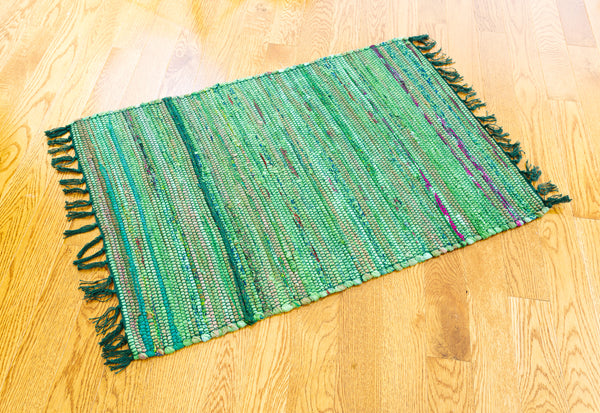 Hand Woven Overdyed Solid Rag Rug, Green, 2'x3' | Full Moon Loom
