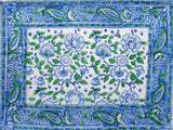 Primitive Floral Hand Block Printed Cotton Table Placemat 20" x 14" Blue