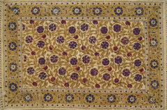 Hand Block Print Veggie Dye Cotton Rug Mat Dianthus Wheat 2' x 3'