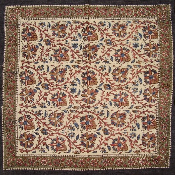 Kalamkari Block Print Veggie Dye Scarf Soft Light Cotton 20 x 20