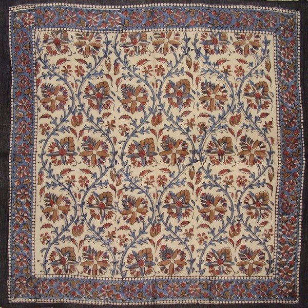 Kalamkari Block Print Veggie Dye Scarf Soft Light Cotton 20 x 20