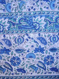Floral Block Print Neck Scarf Light Cotton 72 x 15 Blue & Green