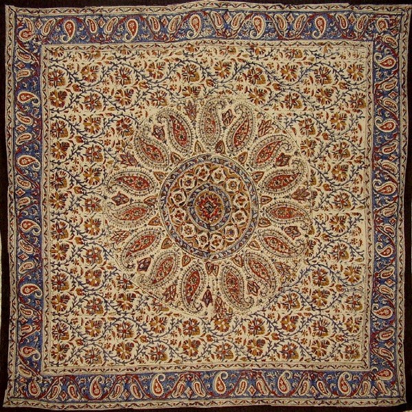 Kalamkari Block Print Veggie Dye Scarf Soft Light Cotton 42 x 42