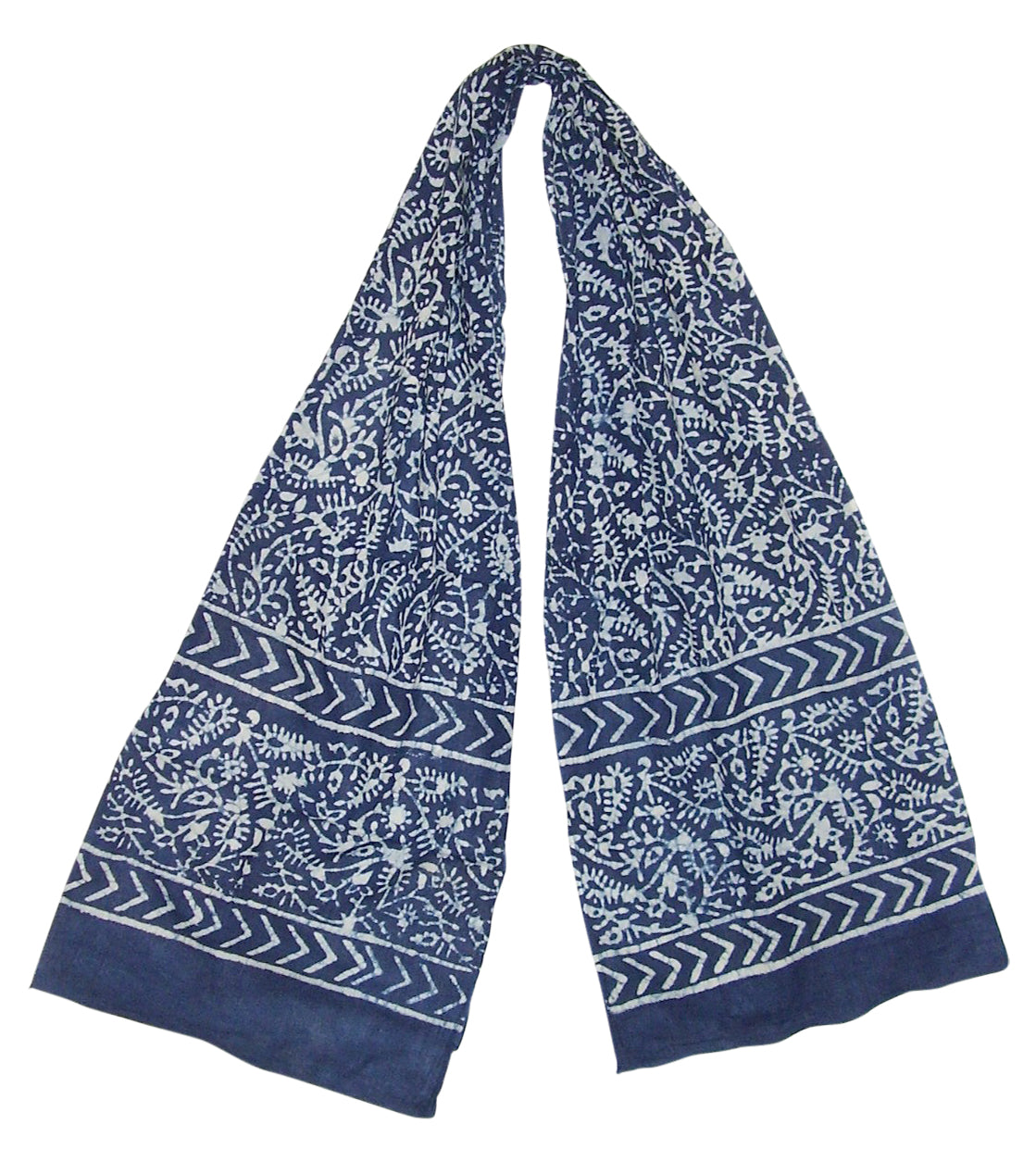 Indigo Blue Dabu Wax Batik Scarf Light Cotton 72 x 15