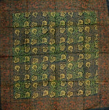 Floral Block Print Scarf Soft Light Cotton 42 x 42 Dark Green