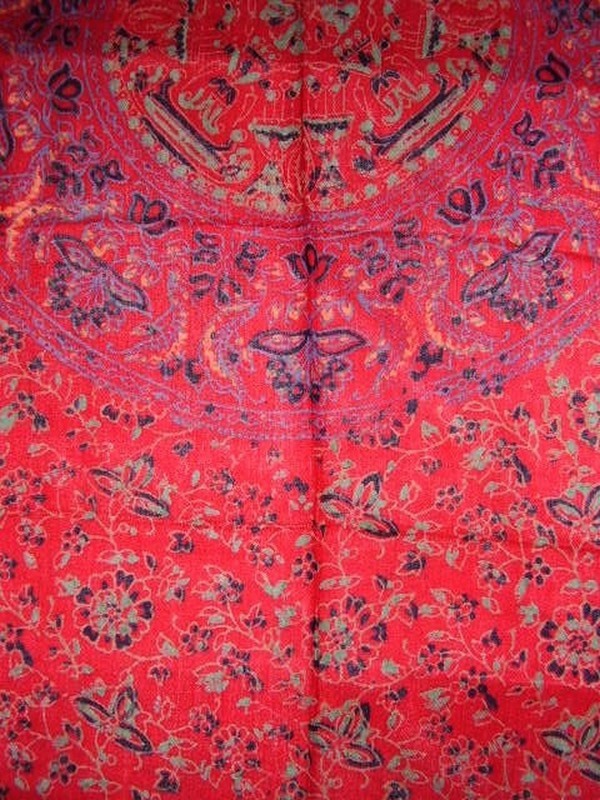 Block Printed Shawl Mandala 24 x 66 Fire Engine Red