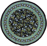 French Floral Round Cotton Tablecloth 70" Blue on Black