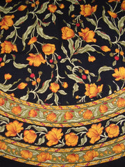 French Floral Round Cotton Tablecloth 70" Amber on Black