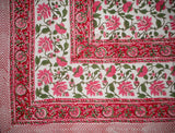 Pretty in Pink Block Print Cotton Tablecloth 90" x 60" Pink