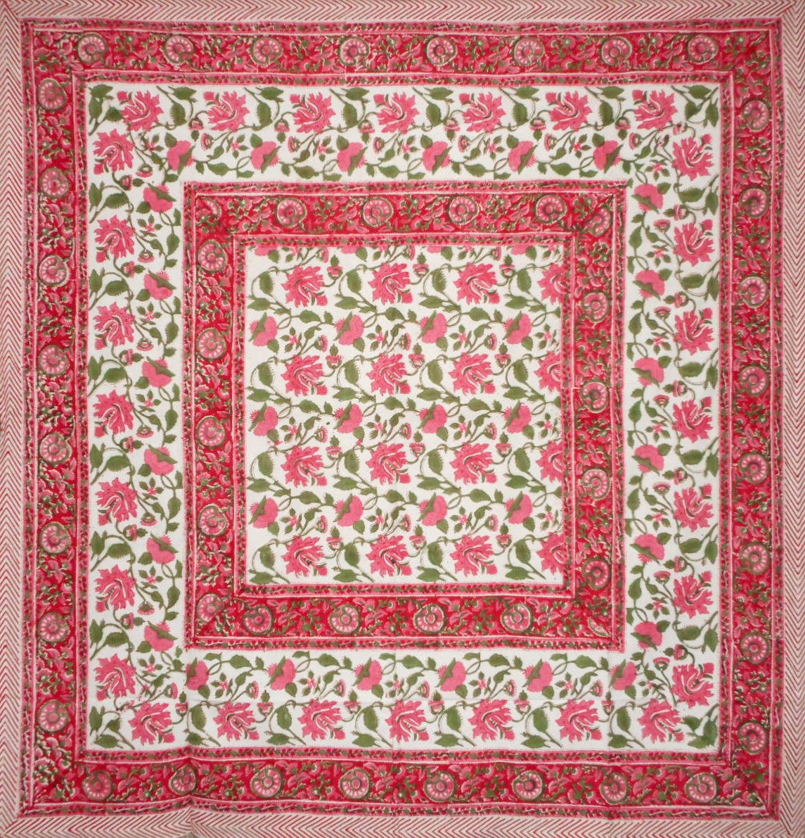 Pretty in Pink Block Print Square Cotton Tablecloth 60" x 60" Pink
