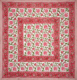 Pretty in Pink Block Print Square Cotton Tablecloth 60" x 60" Pink