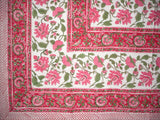 Pretty in Pink Block Print Square Cotton Tablecloth 60" x 60" Pink