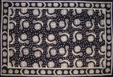Celestial Block Print Tapestry Cotton Twin Bedspread or Tablecloth 106" x 70" Black & White