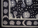 Celestial Block Print Tapestry Cotton Twin Bedspread or Tablecloth 106" x 70" Black & White